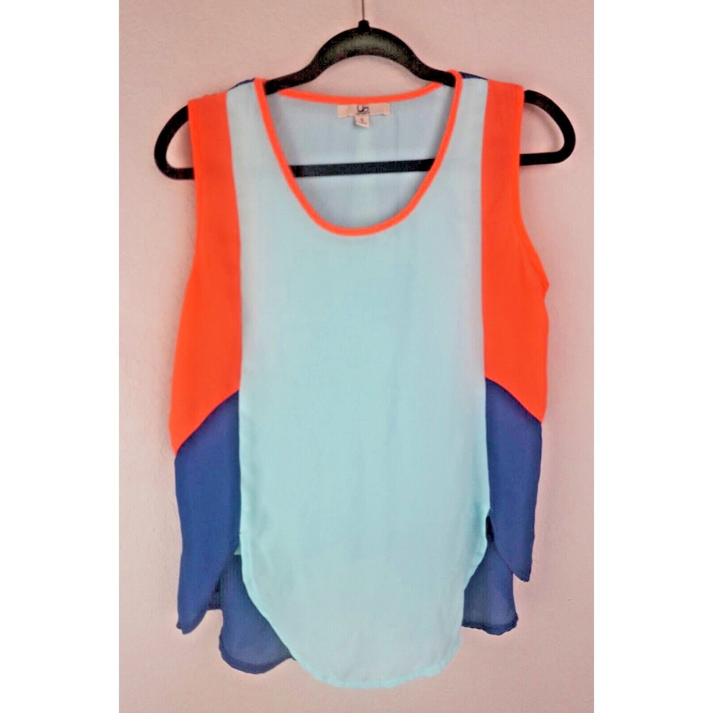 YA Los Angeles Womens S Colorblock‎ Sheer Layered Sleeveless Tank Top